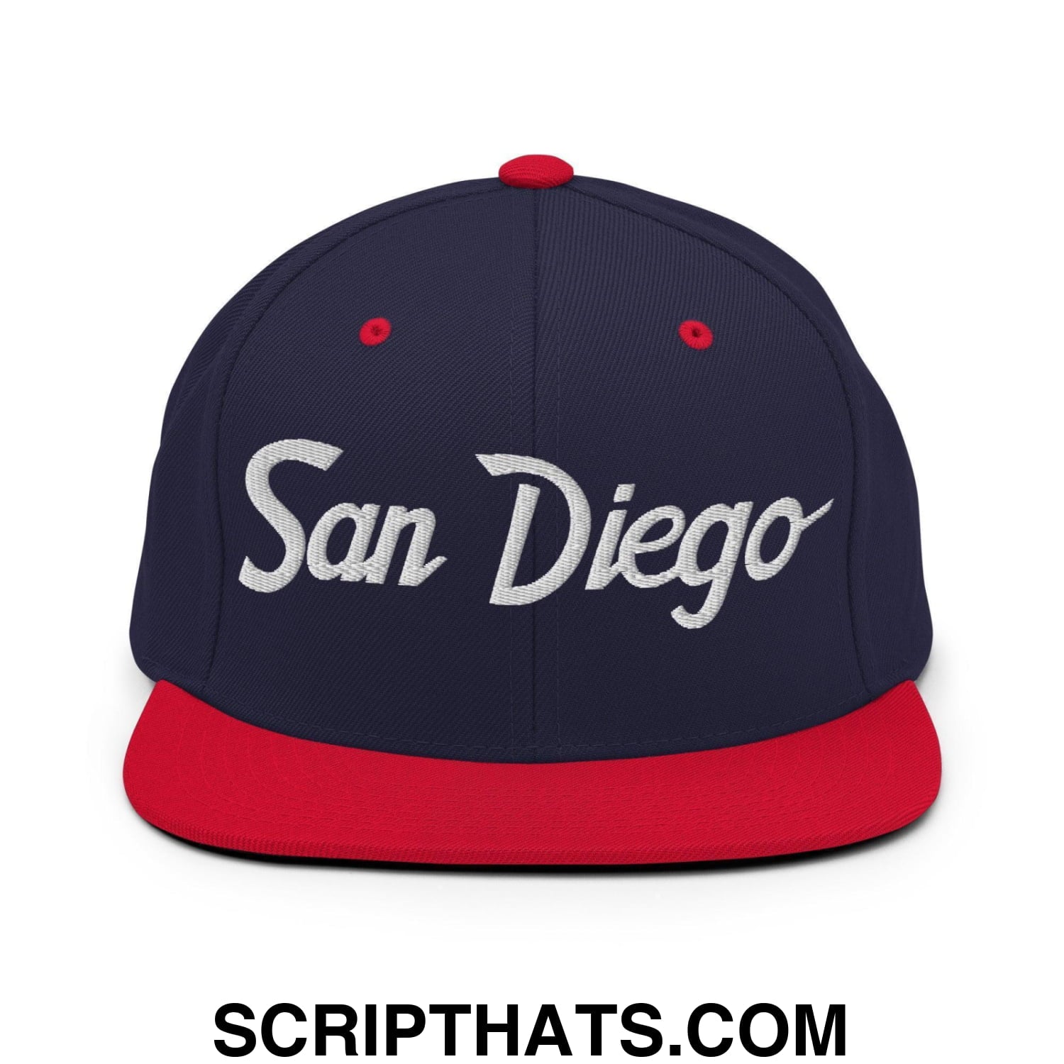 San Diego Script Snapback Hat Navy Red