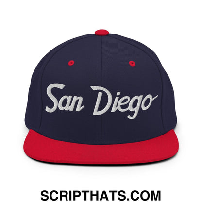 San Diego Script Snapback Hat Navy Red