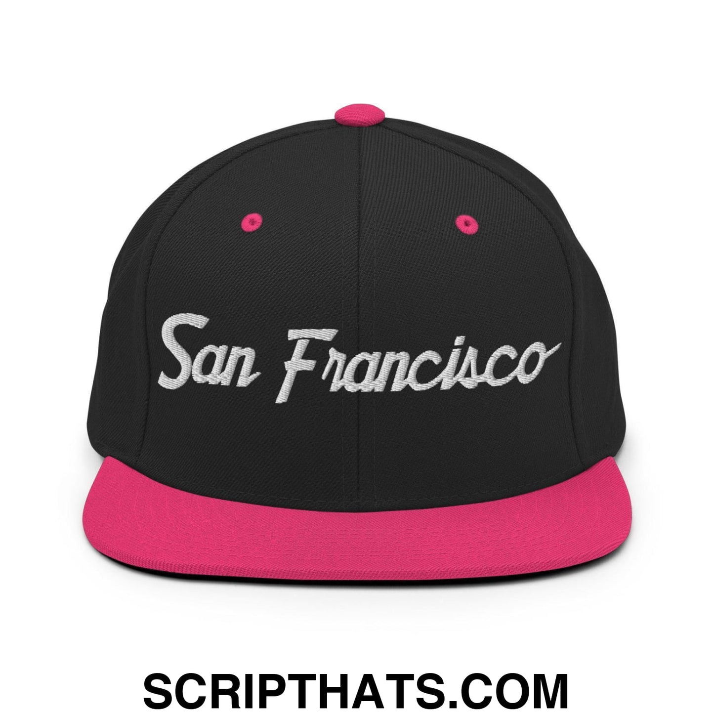 San Francisco Script Snapback Hat Black Neon Pink