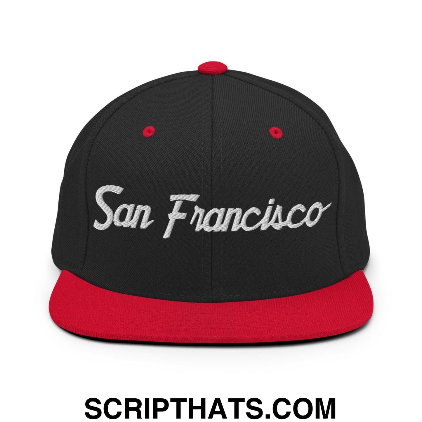 San Francisco Script Snapback Hat Black Red
