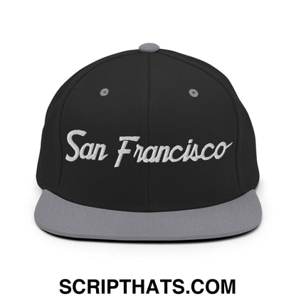 San Francisco Script Snapback Hat Black Silver
