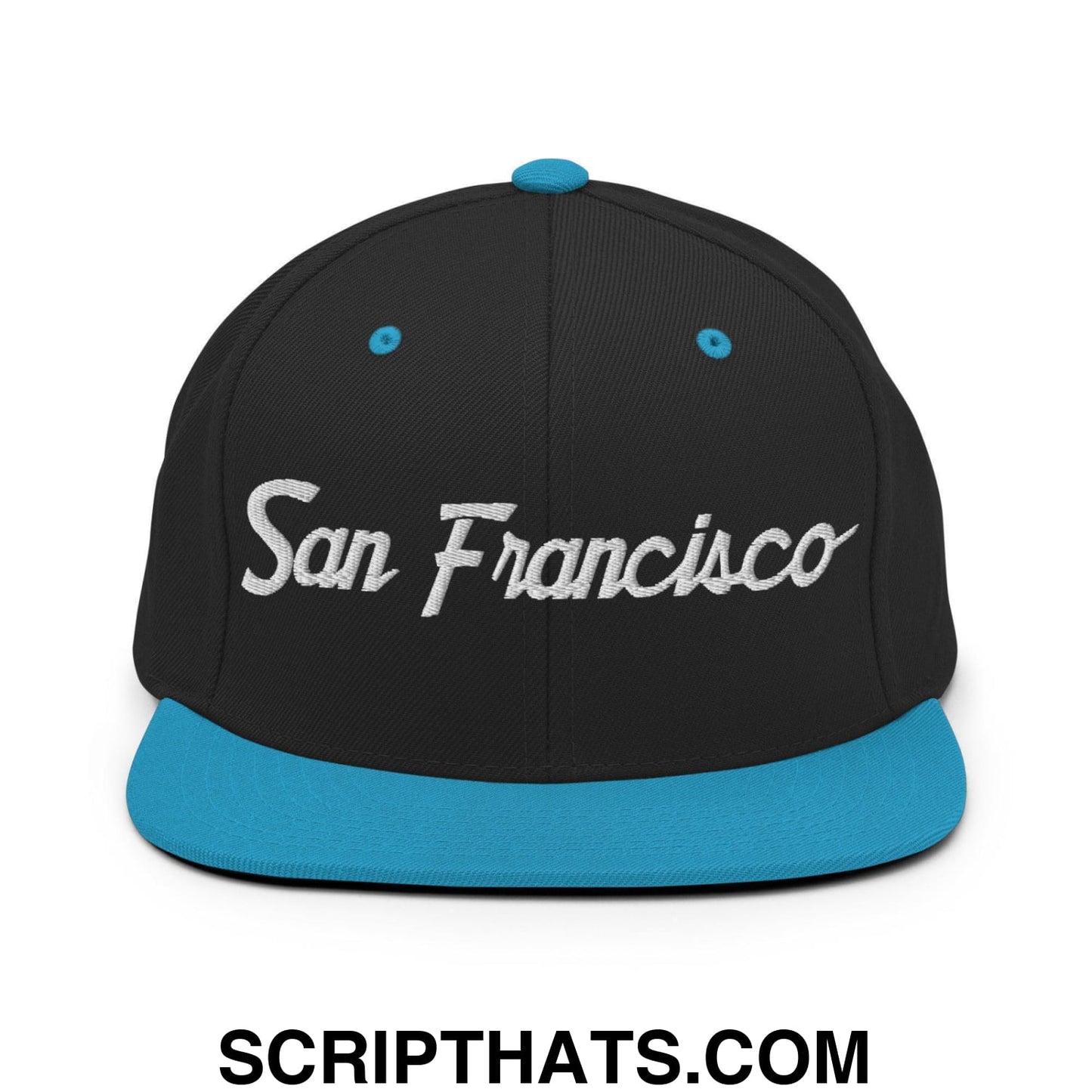 San Francisco Script Snapback Hat Black Teal