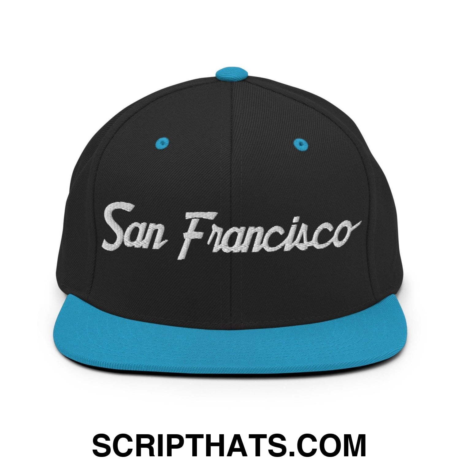 San Francisco Script Snapback Hat Black Teal