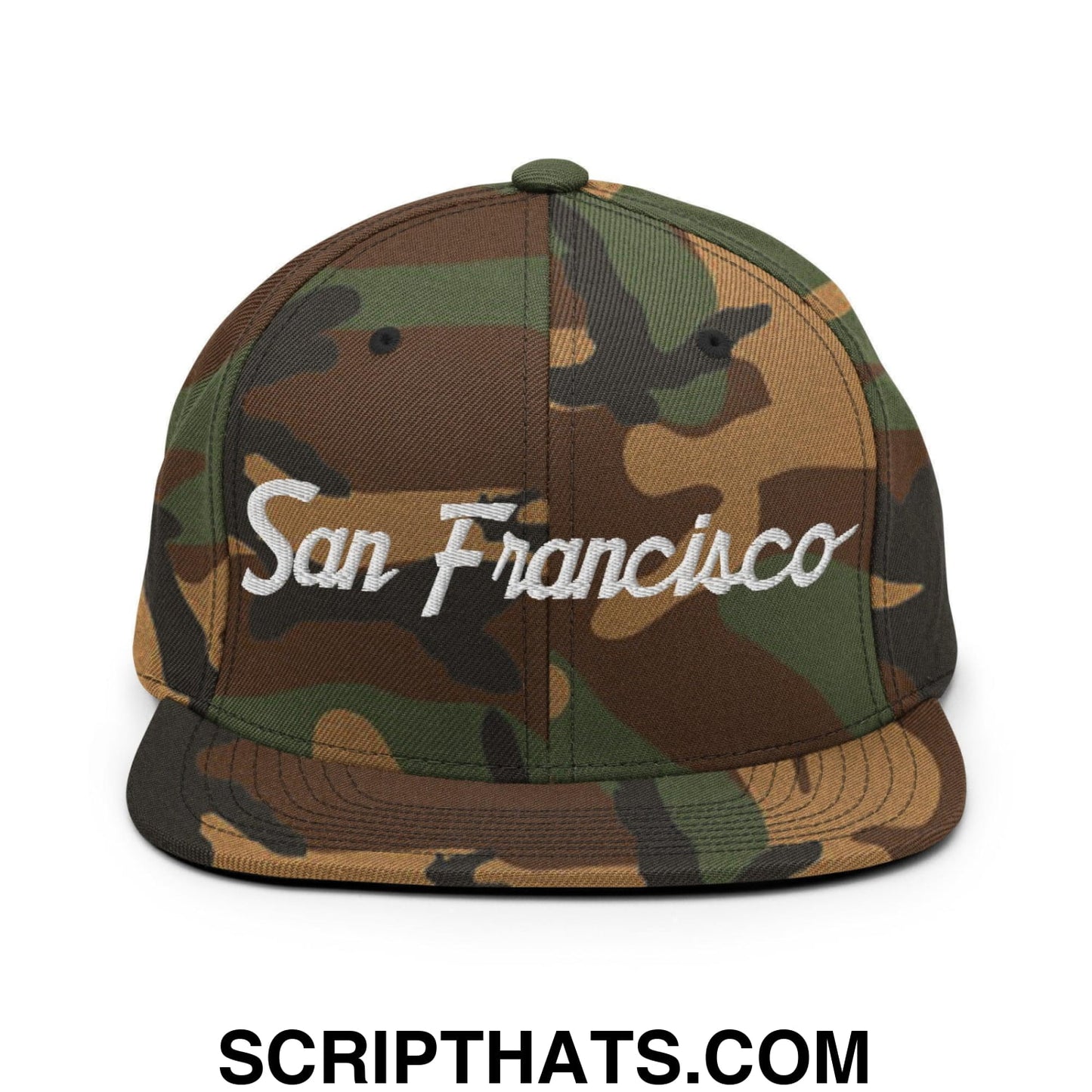 San Francisco Script Snapback Hat Green Camo