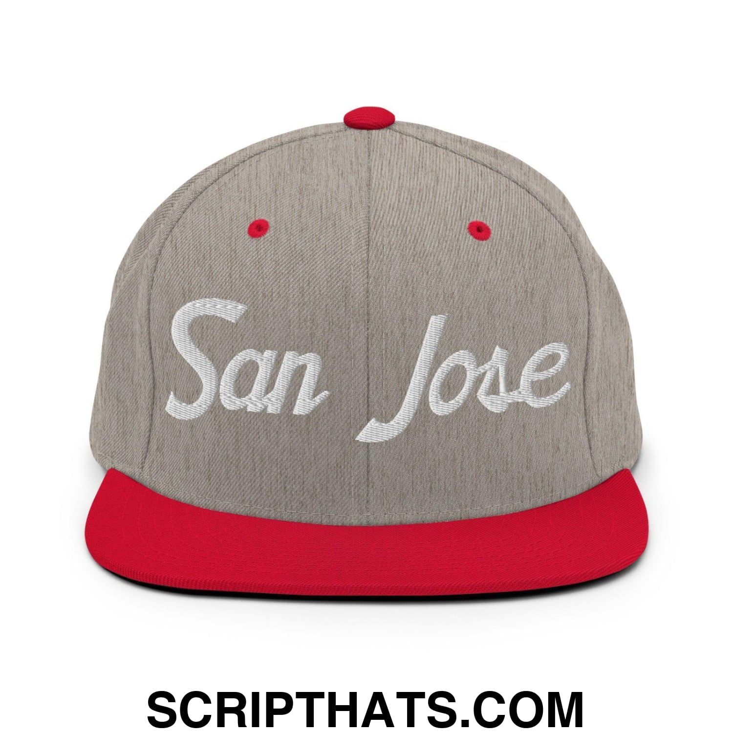 San Jose Script Snapback Hat Heather Grey Red