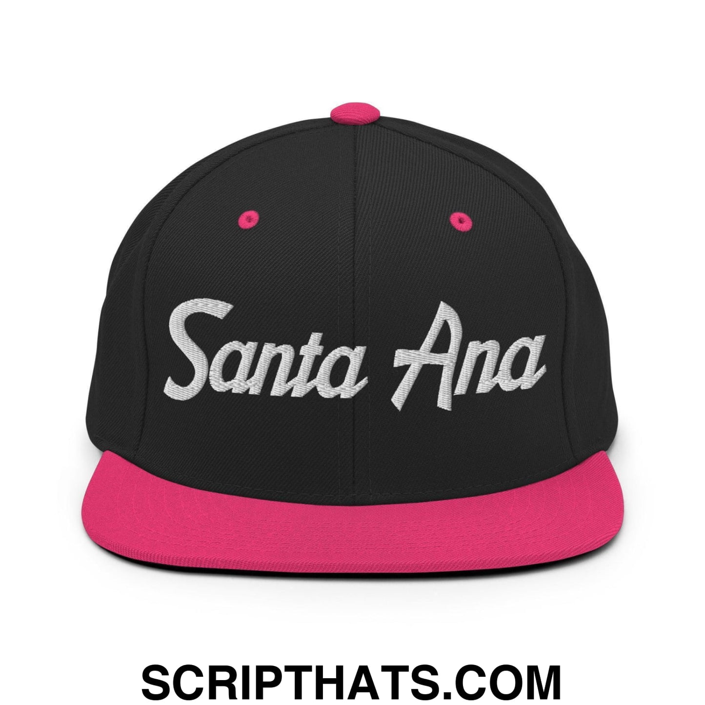 Santa Ana Script Snapback Hat Black Neon Pink