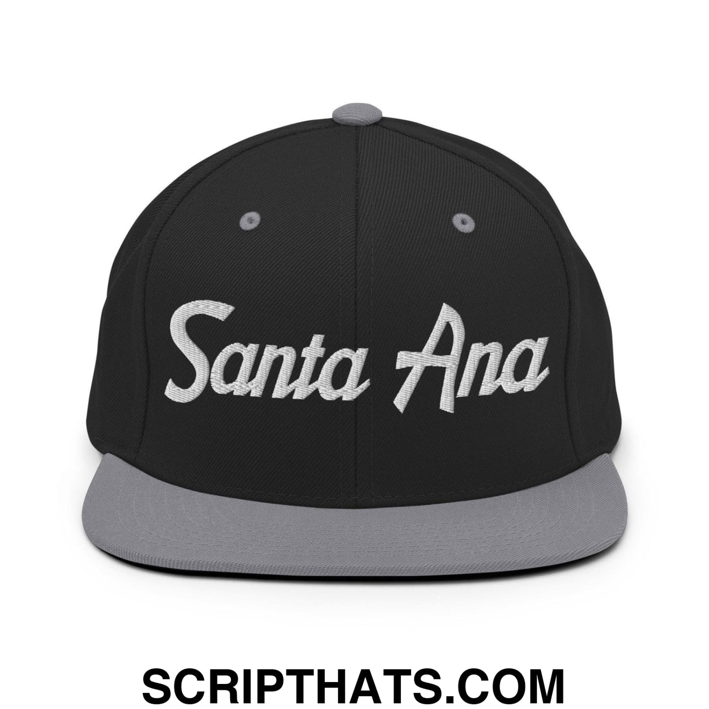 Santa Ana Script Snapback Hat Black Silver