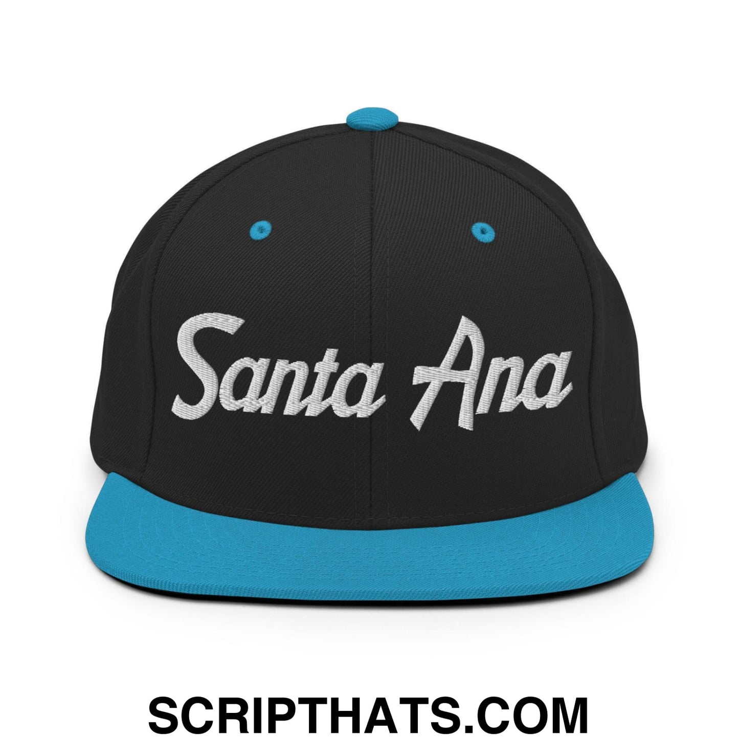 Santa Ana Script Snapback Hat Black Teal