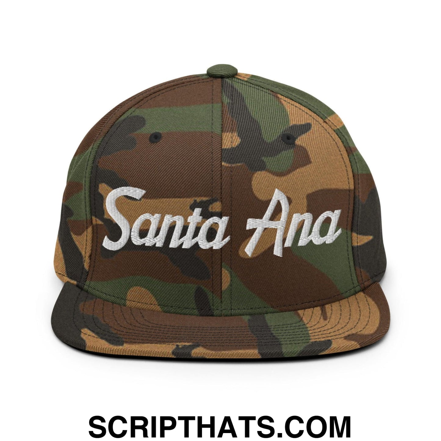 Santa Ana Script Snapback Hat Green Camo