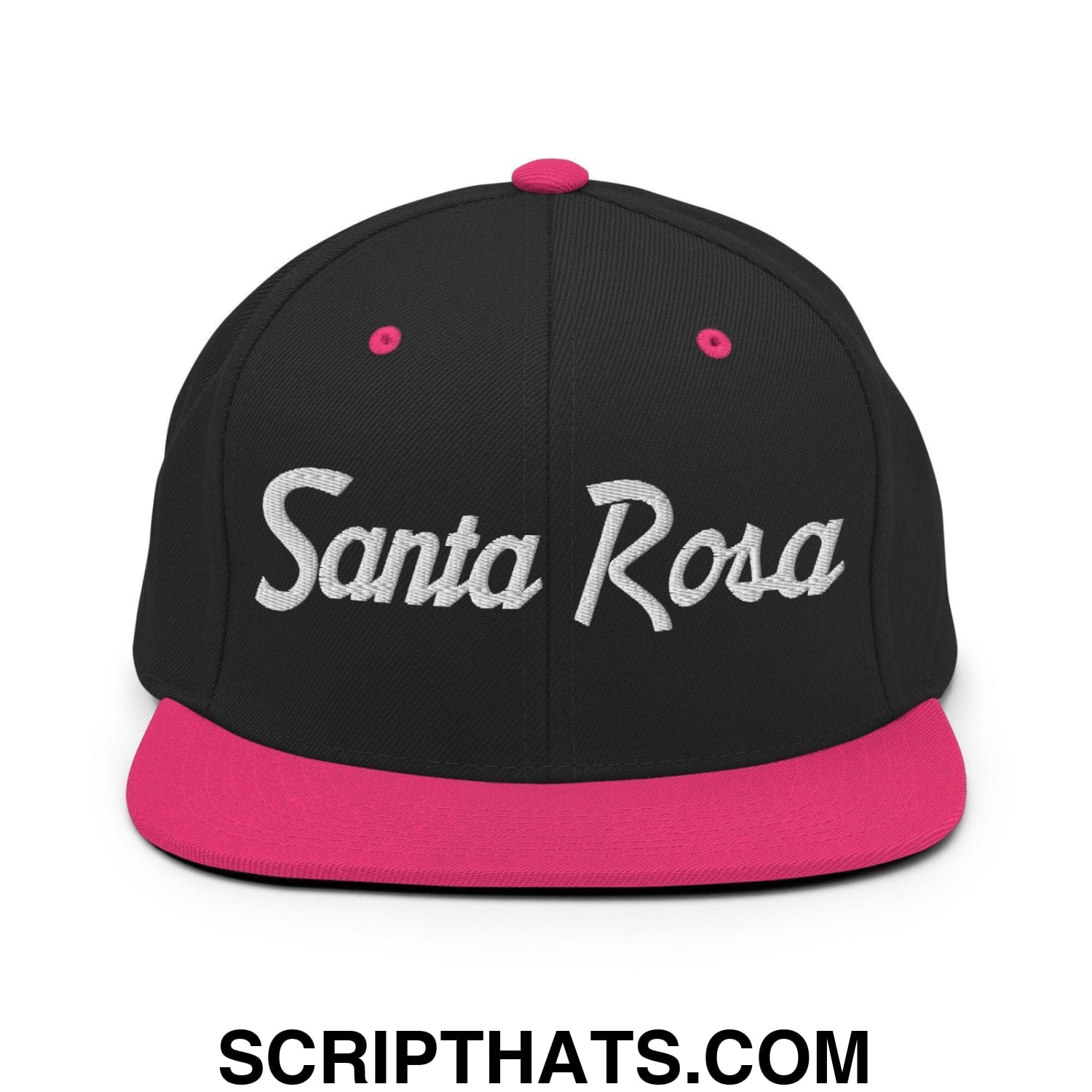 Santa Rosa Script Snapback Hat Black Neon Pink
