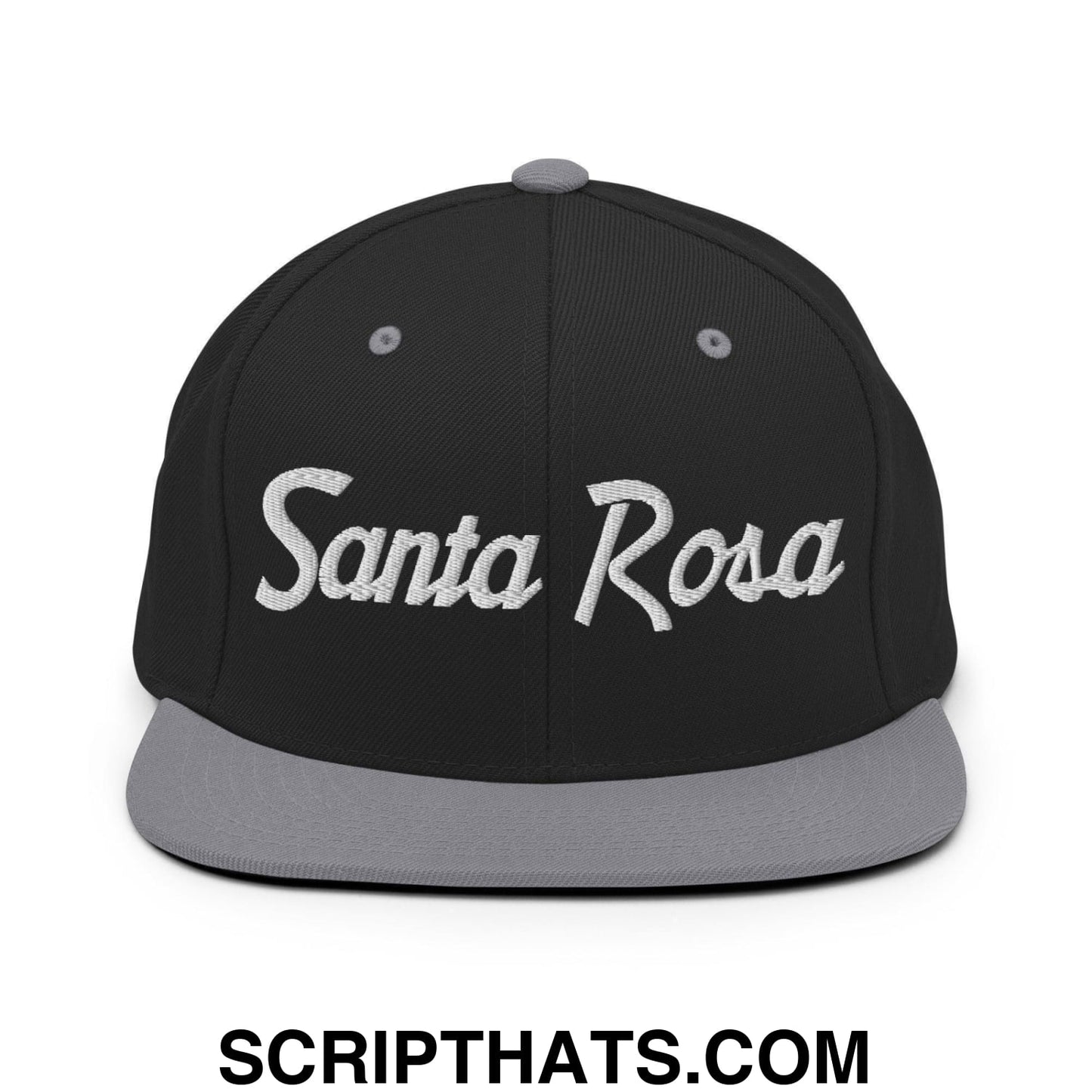 Santa Rosa Script Snapback Hat Black Silver