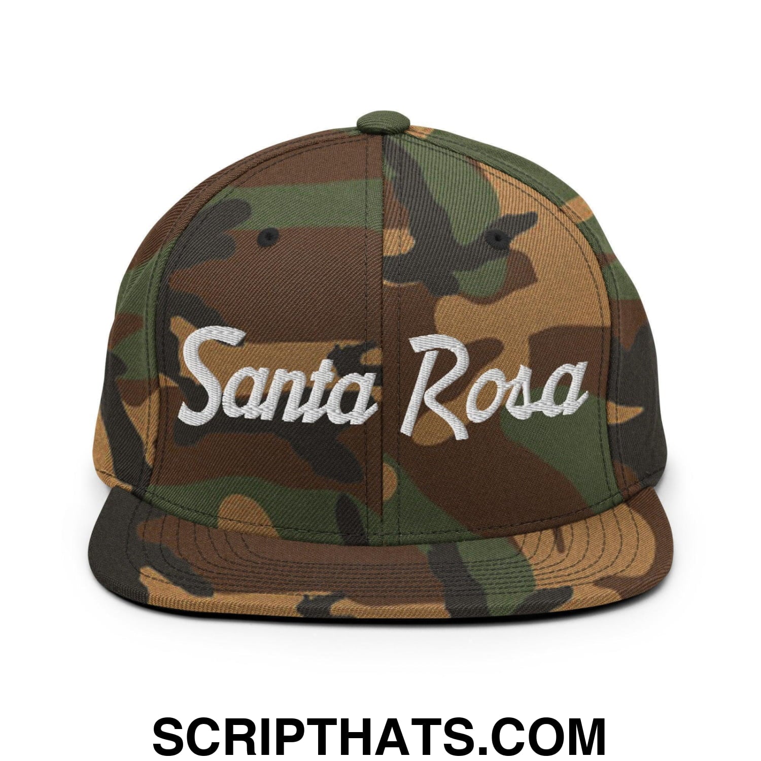 Santa Rosa Script Snapback Hat Green Camo
