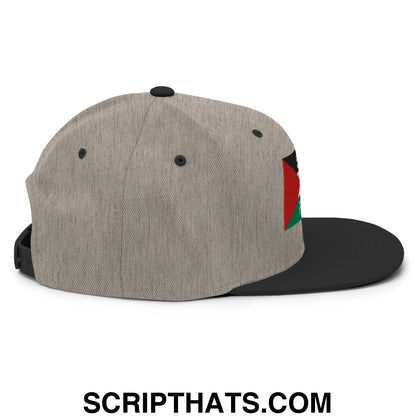 Saoirse don phalaistin embroidered flat bill snapback hat in gray heather with black brim and red green black side patch