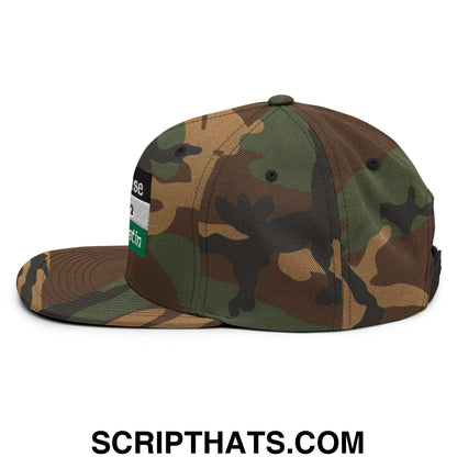 Saoirse don Phalaistin embroidered flat bill snapback hat with curved brim and camouflage pattern with side patch