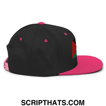Saoirse don Phalaistin embroidered flat bill snapback hat with black cap pink brim button eyelets and colorful side emblem