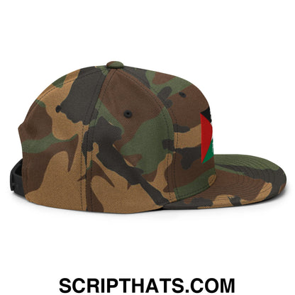 Saoirse don Phalaistin embroidered flat bill snapback hat with camouflage pattern and red black green flag patch on side