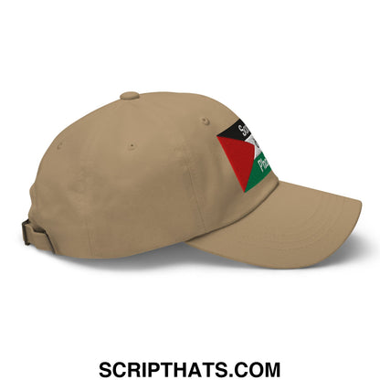 Beige unstructured dad hat featuring an embroidered patch with the palestinian flag design for casual wear
