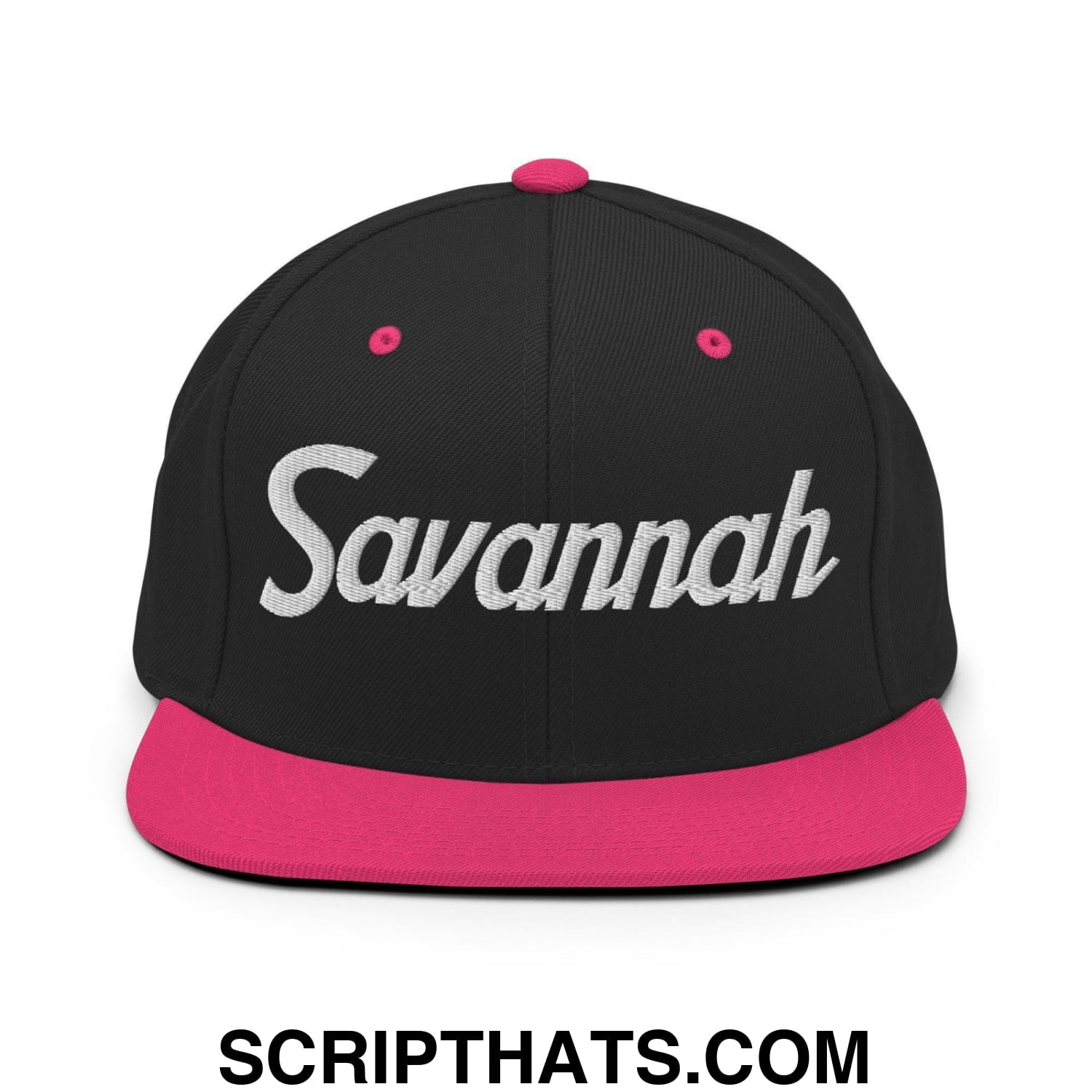 Savannah Script Snapback Hat Black Neon Pink
