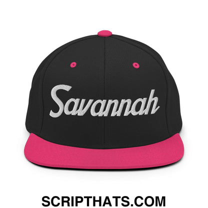 Savannah Script Snapback Hat Black Neon Pink