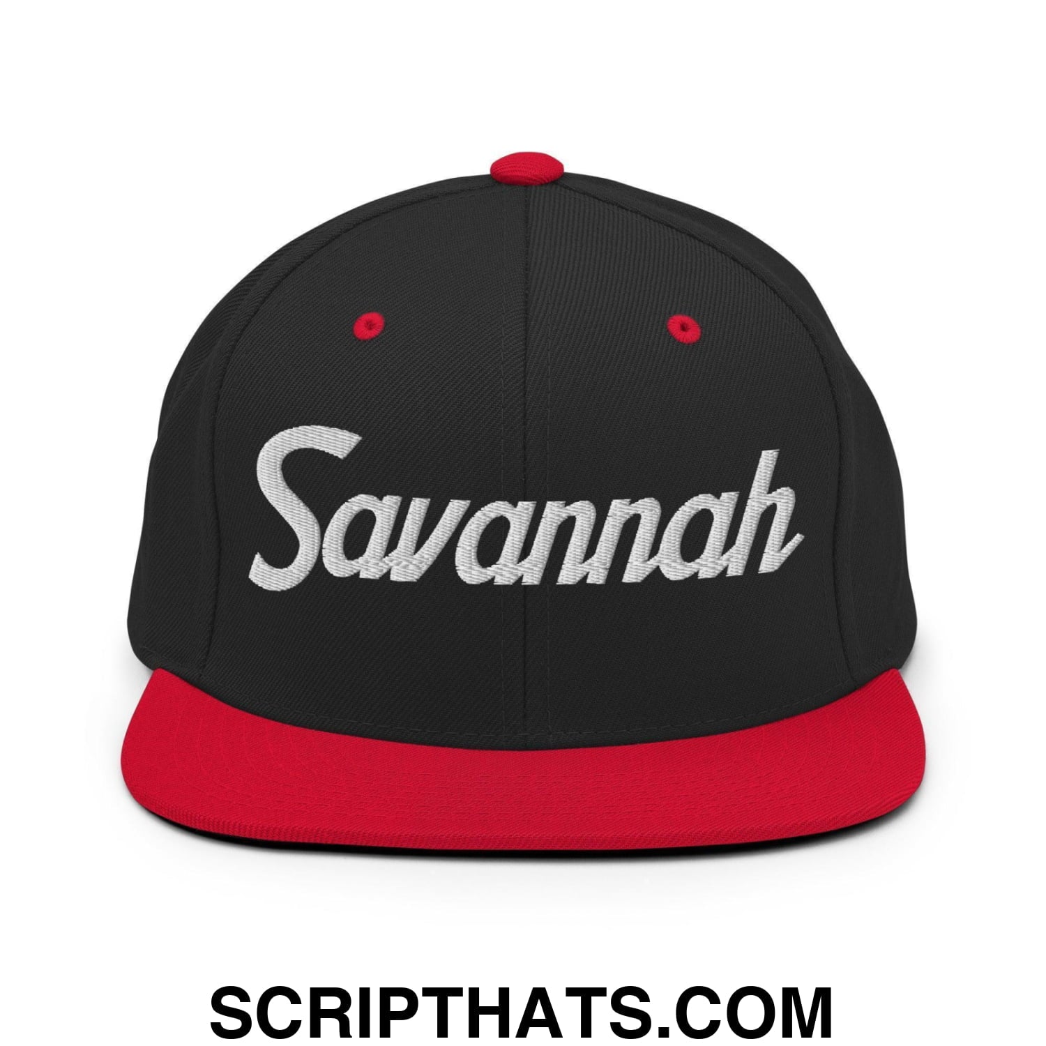 Savannah Script Snapback Hat Black Red