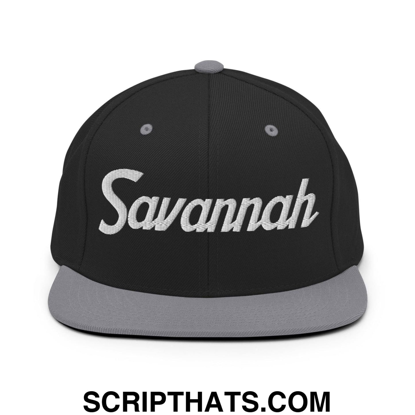 Savannah Script Snapback Hat Black Silver