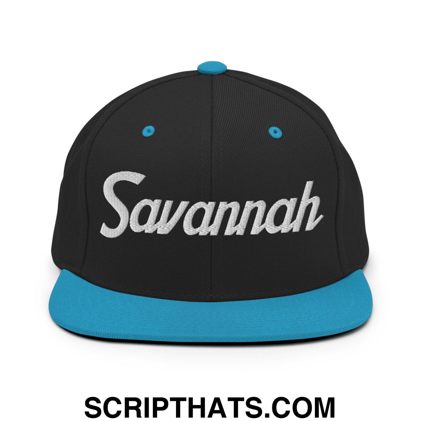 Savannah Script Snapback Hat Black Teal