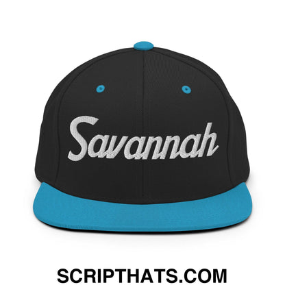 Savannah Script Snapback Hat Black Teal