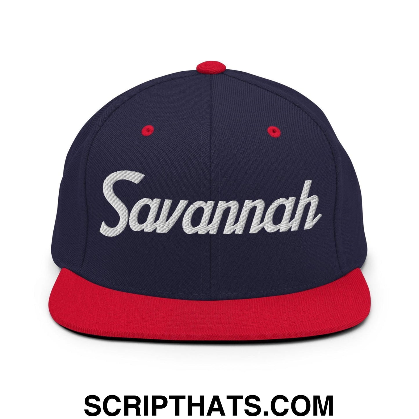 Savannah Script Snapback Hat Navy Red