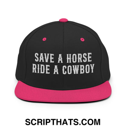 Save a Horse Ride a Cowboy Embroidered Flat Bill Brim Snapback Hat Black Neon Pink