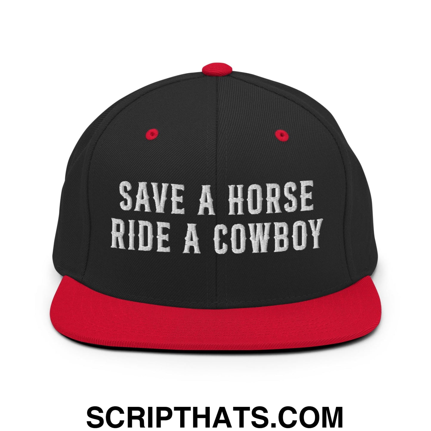 Save a Horse Ride a Cowboy Embroidered Flat Bill Brim Snapback Hat Black Red