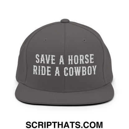 Save a Horse Ride a Cowboy Embroidered Flat Bill Brim Snapback Hat Dark Grey