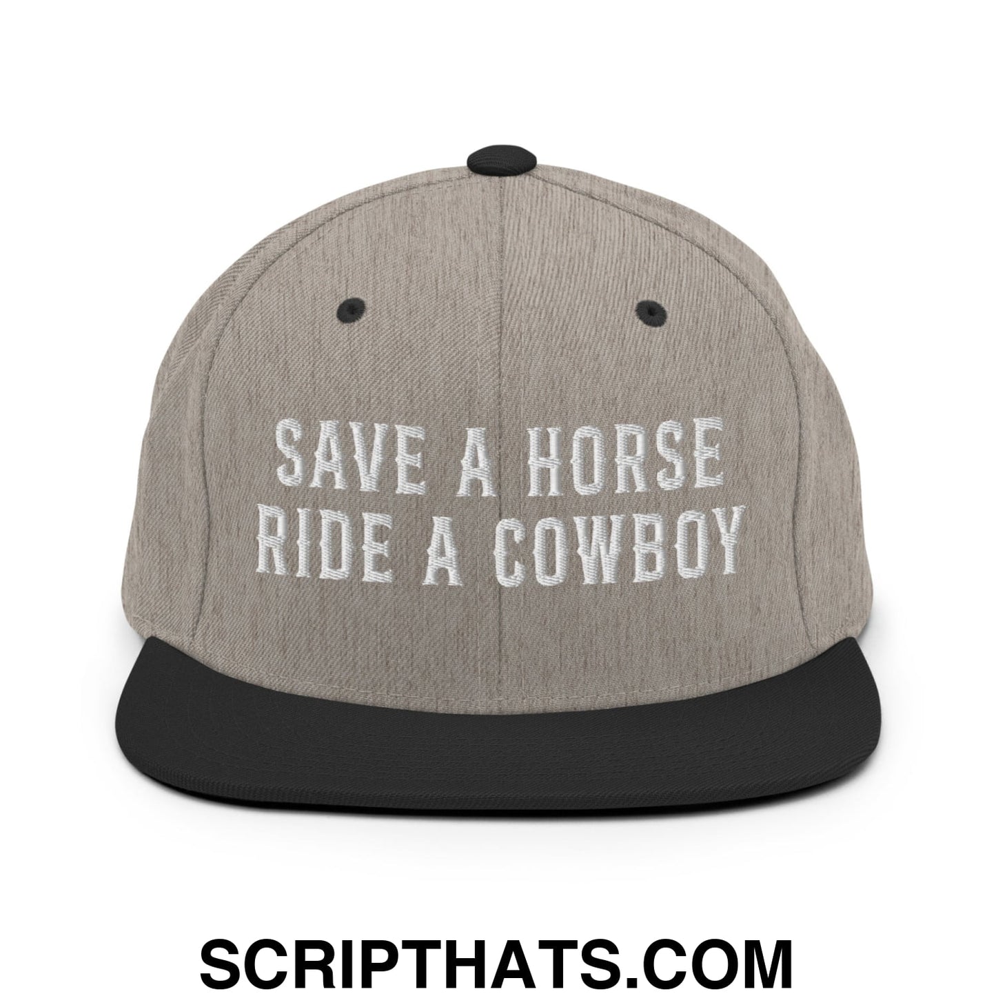 Save a Horse Ride a Cowboy Embroidered Flat Bill Brim Snapback Hat Heather Black