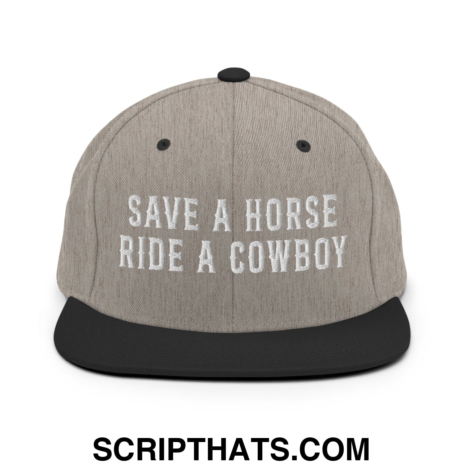 Save a Horse Ride a Cowboy Embroidered Flat Bill Brim Snapback Hat Heather Black