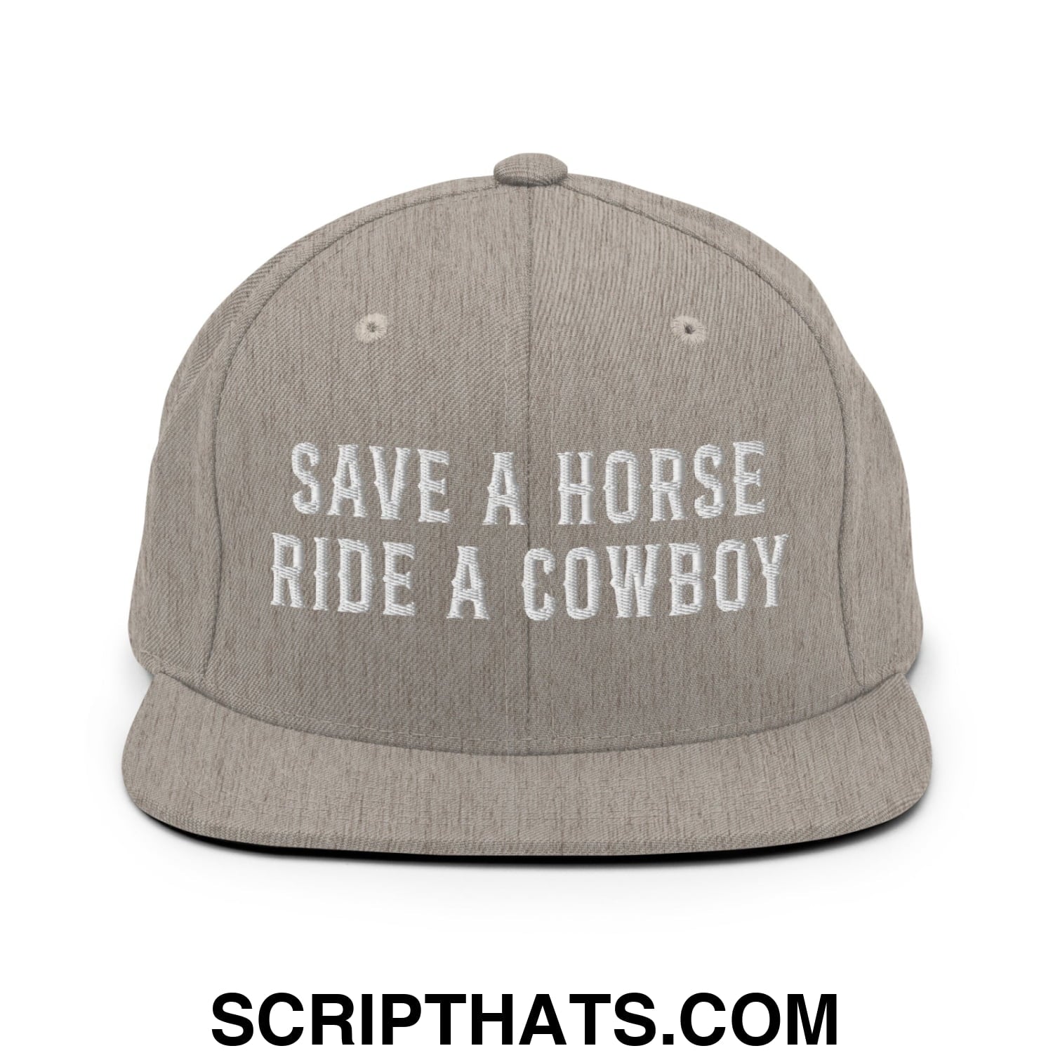 Save a Horse Ride a Cowboy Embroidered Flat Bill Brim Snapback Hat Heather Grey