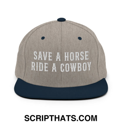 Save a Horse Ride a Cowboy Embroidered Flat Bill Brim Snapback Hat Heather Grey Navy