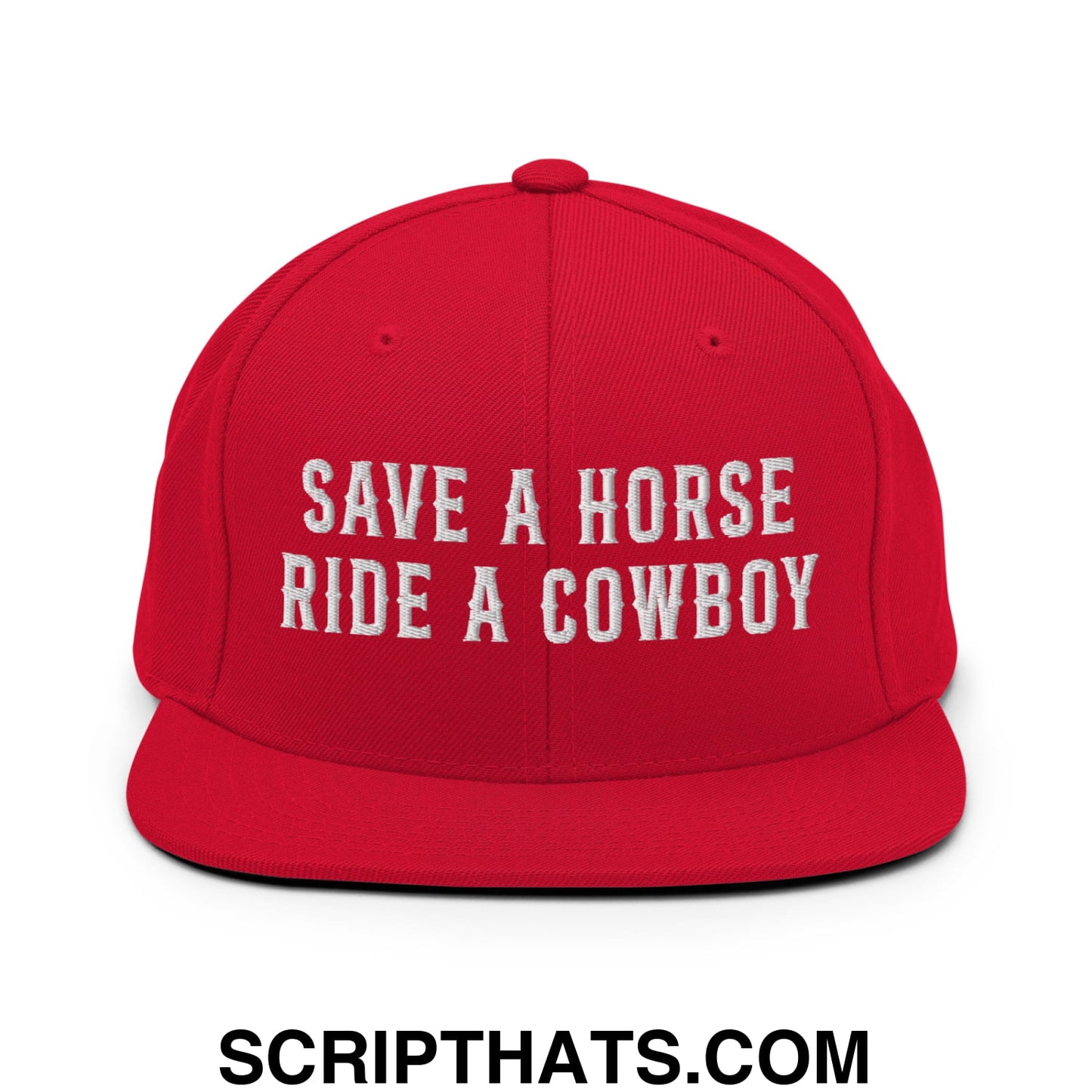 Save a Horse Ride a Cowboy Embroidered Flat Bill Brim Snapback Hat Red