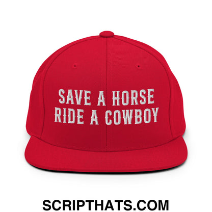 Save a Horse Ride a Cowboy Embroidered Flat Bill Brim Snapback Hat Red