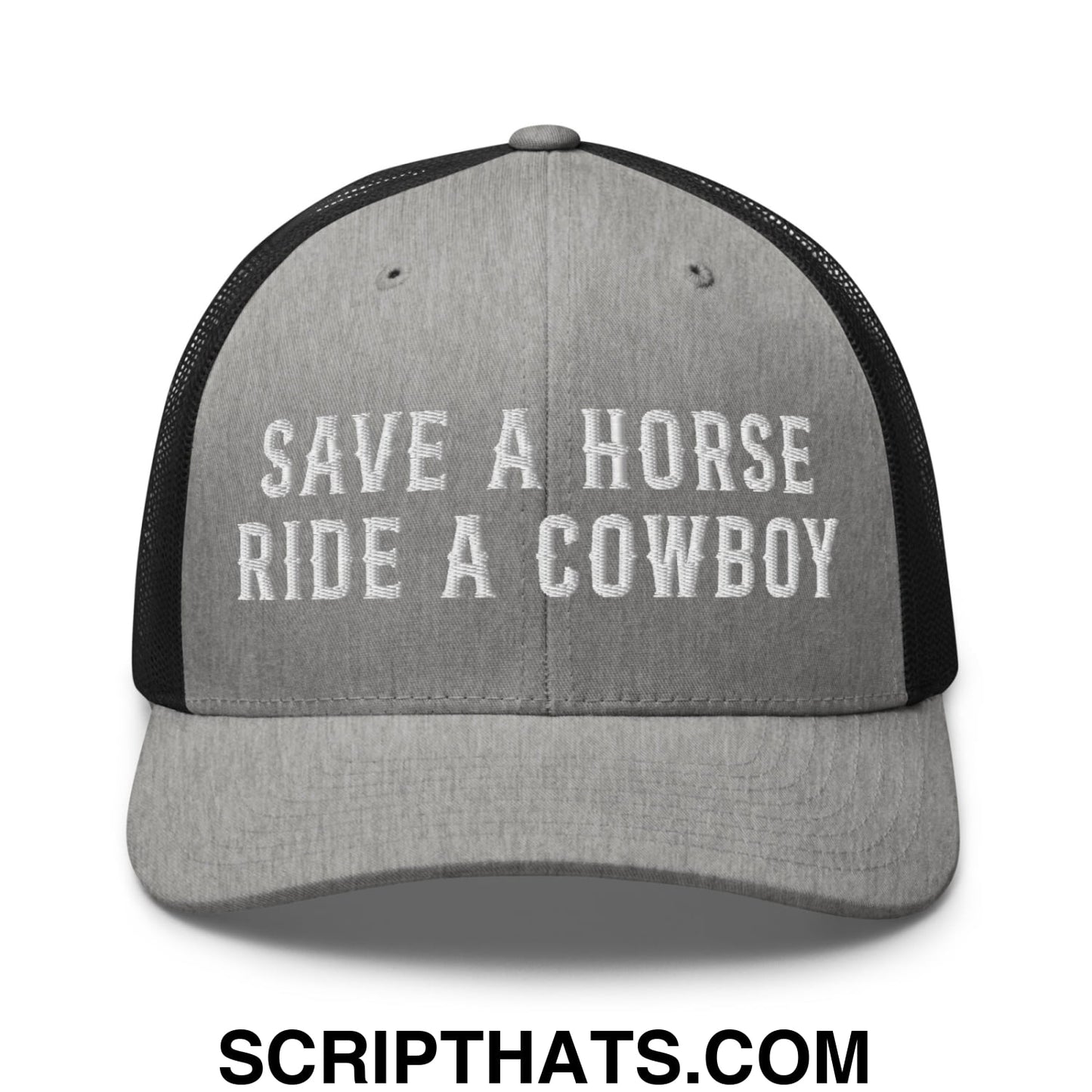 Save a Horse Ride a Cowboy Embroidered Mesh Trucker Hat Heather Black