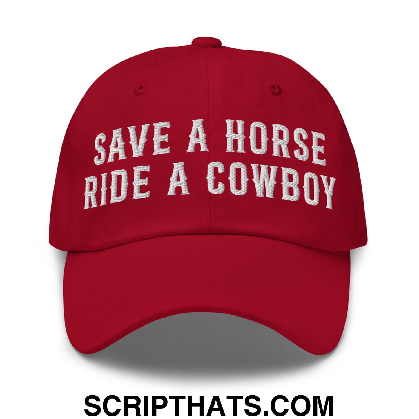 Save a Horse Ride a Cowboy Embroidered Unstructured Dad Hat Cranberry