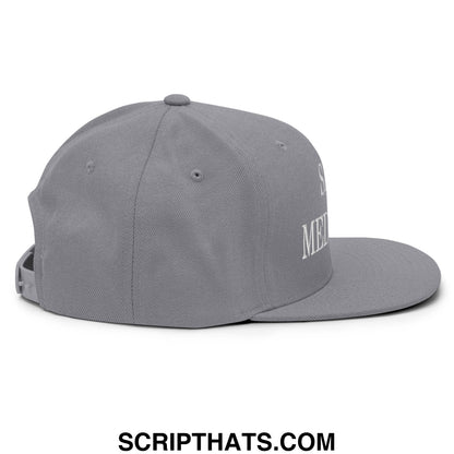 Gray save medicaid flat brim snapback hat with white embroidered lettering on the side
