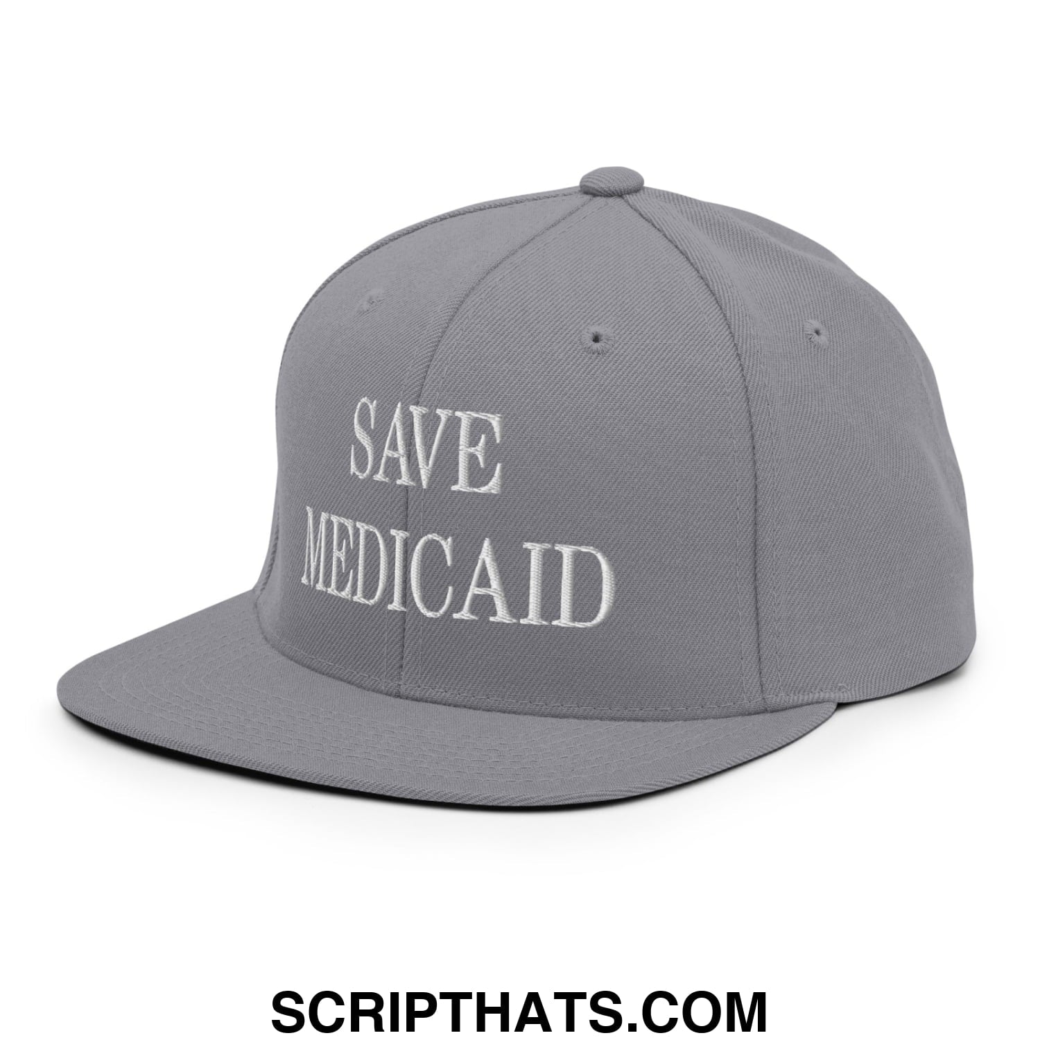 Save Medicaid Embroidered Flat Brim Bill Snapback Hat Silver