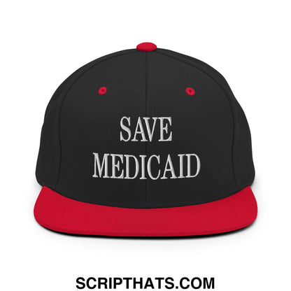 Save Medicaid Embroidered Flat Brim Bill Snapback Hat Black Red