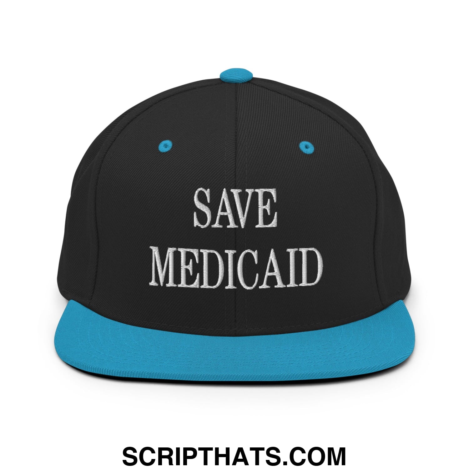 Save Medicaid Embroidered Flat Brim Bill Snapback Hat Black Teal