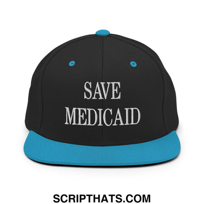 Save Medicaid Embroidered Flat Brim Bill Snapback Hat Black Teal