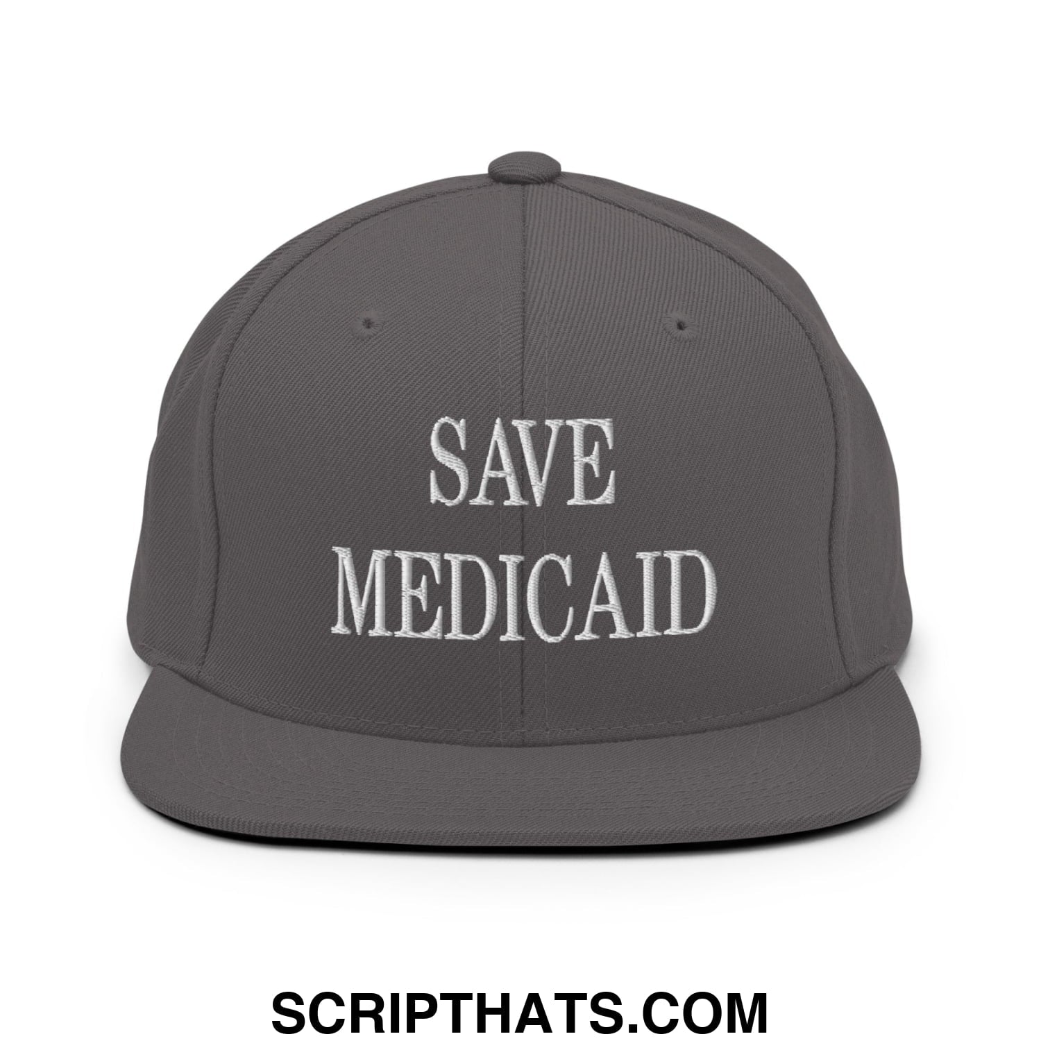 Save Medicaid Embroidered Flat Brim Bill Snapback Hat Dark Grey