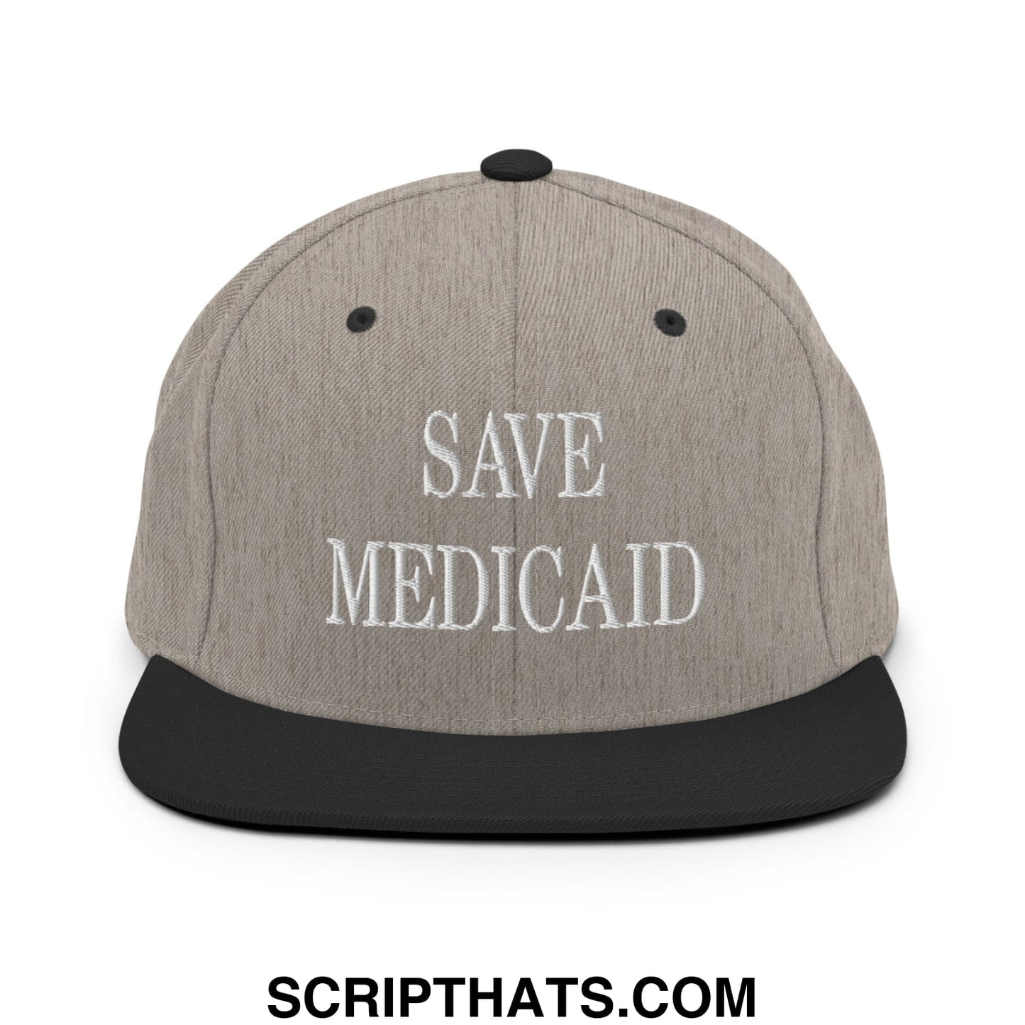 Save Medicaid Embroidered Flat Brim Bill Snapback Hat Heather Black