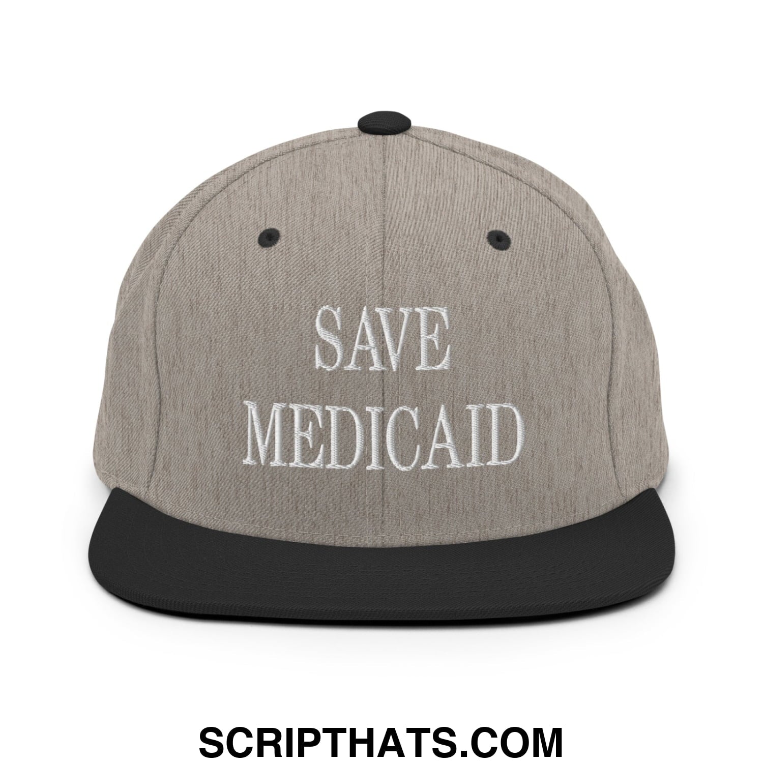 Save Medicaid Embroidered Flat Brim Bill Snapback Hat Heather Black