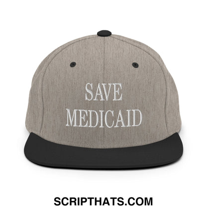 Save Medicaid Embroidered Flat Brim Bill Snapback Hat Heather Black