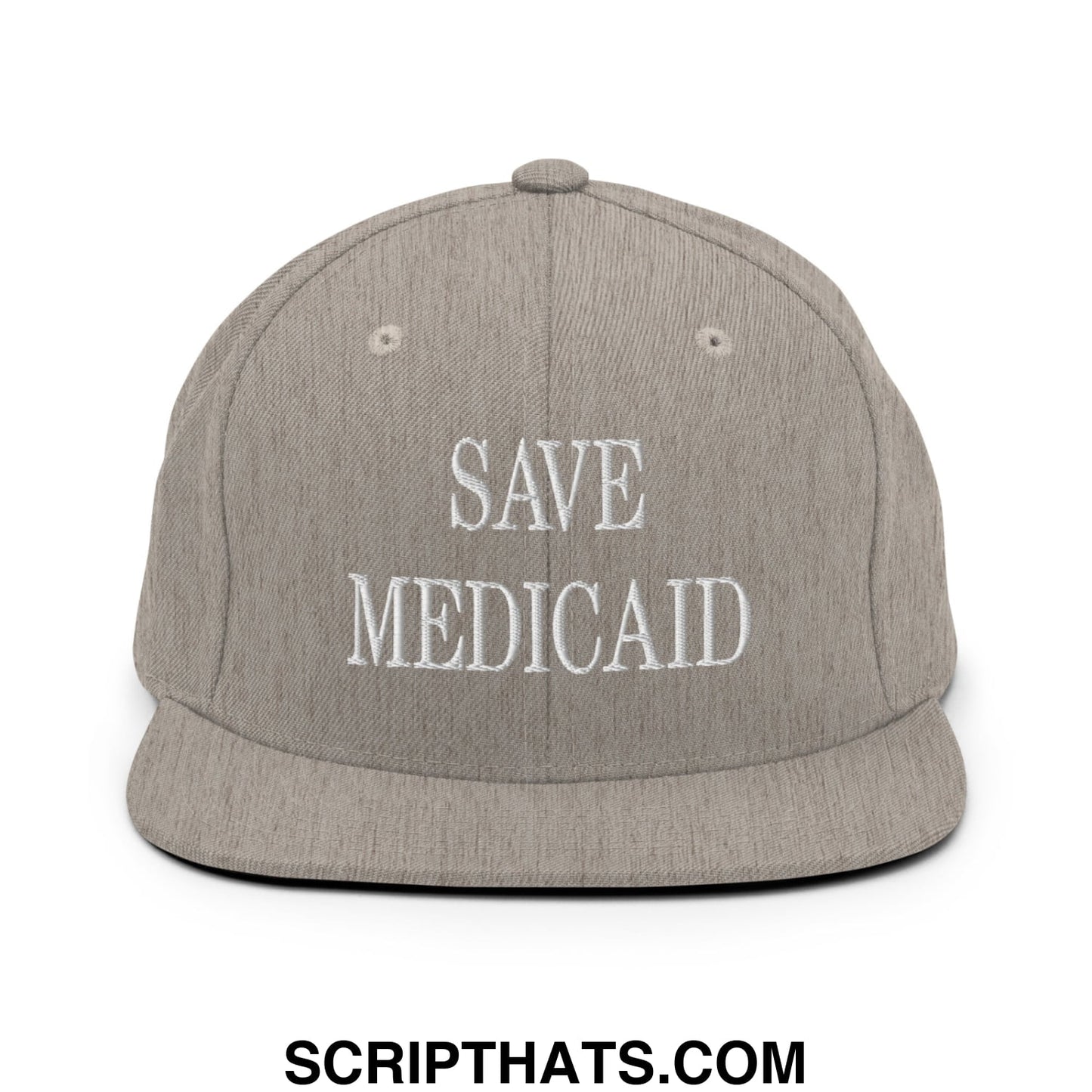 Save Medicaid Embroidered Flat Brim Bill Snapback Hat Heather Grey
