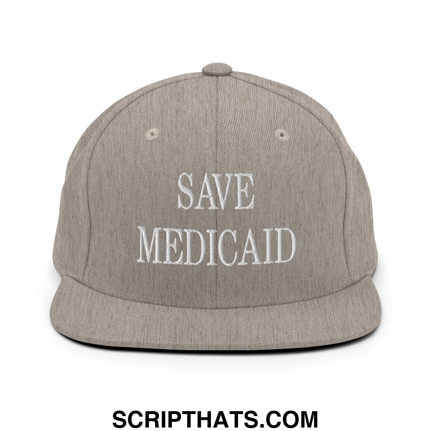 Save Medicaid Embroidered Flat Brim Bill Snapback Hat Heather Grey